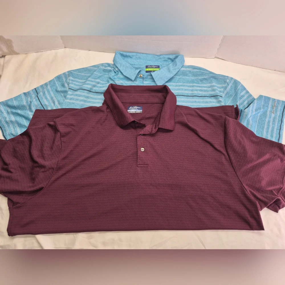 Ben Hogan Performance Polo Shirt Mens 3XL Burgundy & Blue Golf Stretch 2pcs - Picture 1 of 11
